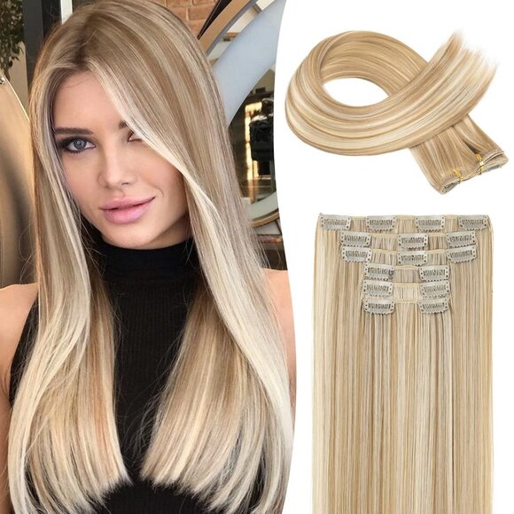 Other - HOT CLIP in hair extensions Dark Blonde with Highlights
